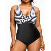 imageYonique Plus Size Swimsuit One Piece Bathing Suits for Women Tummy Control Slimming SwimwearBlack  White Stripe