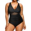 imageYonique Plus Size Swimsuit One Piece Bathing Suits for Women Tummy Control Slimming SwimwearBlack Mesh
