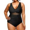 imageYonique Plus Size Swimsuit One Piece Bathing Suits for Women Tummy Control Slimming SwimwearBlack Mesh