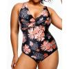 imageYonique Plus Size Swimsuit One Piece Bathing Suits for Women Tummy Control Slimming SwimwearBlack Orange Floral