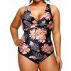 imageYonique Plus Size Swimsuit One Piece Bathing Suits for Women Tummy Control Slimming SwimwearBlack Orange Floral