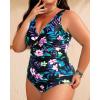imageYonique Plus Size Swimsuit One Piece Bathing Suits for Women Tummy Control Slimming SwimwearBlack Purple Floral