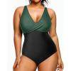 imageYonique Plus Size Swimsuit One Piece Bathing Suits for Women Tummy Control Slimming SwimwearBlack and Green