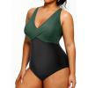imageYonique Plus Size Swimsuit One Piece Bathing Suits for Women Tummy Control Slimming SwimwearBlack and Green
