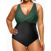 imageYonique Plus Size Swimsuit One Piece Bathing Suits for Women Tummy Control Slimming SwimwearBlack and Green