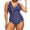 imageYonique Plus Size Swimsuit One Piece Bathing Suits for Women Tummy Control Slimming SwimwearBlue and White Dot
