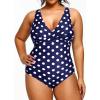 imageYonique Plus Size Swimsuit One Piece Bathing Suits for Women Tummy Control Slimming SwimwearBlue and White Dot
