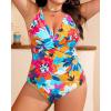 imageYonique Plus Size Swimsuit One Piece Bathing Suits for Women Tummy Control Slimming SwimwearColorful Floral