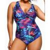 imageYonique Plus Size Swimsuit One Piece Bathing Suits for Women Tummy Control Slimming SwimwearPurple Leaves1