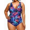 imageYonique Plus Size Swimsuit One Piece Bathing Suits for Women Tummy Control Slimming SwimwearPurple Leaves1