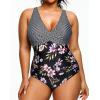 imageYonique Plus Size Swimsuit One Piece Bathing Suits for Women Tummy Control Slimming SwimwearStripe Floral