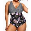imageYonique Plus Size Swimsuit One Piece Bathing Suits for Women Tummy Control Slimming SwimwearStripe Floral