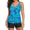 imageYonique Women 2 Piece Flowy Tankini Swimsuits with Boyshorts V Neck Swim Tank Tops Bathing Suits Modest SwimwearBlue Green Leave