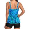 imageYonique Women 2 Piece Flowy Tankini Swimsuits with Boyshorts V Neck Swim Tank Tops Bathing Suits Modest SwimwearBlue Green Leave