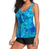 imageYonique Women 2 Piece Flowy Tankini Swimsuits with Boyshorts V Neck Swim Tank Tops Bathing Suits Modest SwimwearBlue Green Leave
