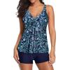 imageYonique Women 2 Piece Flowy Tankini Swimsuits with Boyshorts V Neck Swim Tank Tops Bathing Suits Modest SwimwearBlue Mysterious