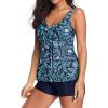 imageYonique Women 2 Piece Flowy Tankini Swimsuits with Boyshorts V Neck Swim Tank Tops Bathing Suits Modest SwimwearBlue Mysterious