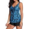 imageYonique Women 2 Piece Flowy Tankini Swimsuits with Boyshorts V Neck Swim Tank Tops Bathing Suits Modest SwimwearBlue Paisley