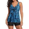 imageYonique Women 2 Piece Flowy Tankini Swimsuits with Boyshorts V Neck Swim Tank Tops Bathing Suits Modest SwimwearBlue Paisley