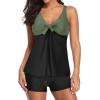 imageYonique Women 2 Piece Flowy Tankini Swimsuits with Boyshorts V Neck Swim Tank Tops Bathing Suits Modest SwimwearOlive Green