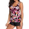 imageYonique Women 2 Piece Flowy Tankini Swimsuits with Boyshorts V Neck Swim Tank Tops Bathing Suits Modest SwimwearPink Flower