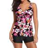 imageYonique Women 2 Piece Flowy Tankini Swimsuits with Boyshorts V Neck Swim Tank Tops Bathing Suits Modest SwimwearPink Flower