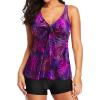 imageYonique Women 2 Piece Flowy Tankini Swimsuits with Boyshorts V Neck Swim Tank Tops Bathing Suits Modest SwimwearPurple Leaves