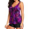 imageYonique Women 2 Piece Flowy Tankini Swimsuits with Boyshorts V Neck Swim Tank Tops Bathing Suits Modest SwimwearPurple Leaves