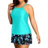 imageYonique Women Two Piece Plus Size Tankini with Skirt Tummy Control Bathing Suits High Neck SwimsuitsAqua and Blue Flower
