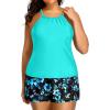 imageYonique Women Two Piece Plus Size Tankini with Skirt Tummy Control Bathing Suits High Neck SwimsuitsAqua and Blue Flower