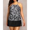 imageYonique Women Two Piece Plus Size Tankini with Skirt Tummy Control Bathing Suits High Neck SwimsuitsBlack Flower