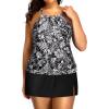 imageYonique Women Two Piece Plus Size Tankini with Skirt Tummy Control Bathing Suits High Neck SwimsuitsBlack Flower