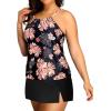 imageYonique Women Two Piece Plus Size Tankini with Skirt Tummy Control Bathing Suits High Neck SwimsuitsBlack Orange Floral