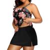 imageYonique Women Two Piece Plus Size Tankini with Skirt Tummy Control Bathing Suits High Neck SwimsuitsBlack Orange Floral