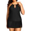 imageYonique Women Two Piece Plus Size Tankini with Skirt Tummy Control Bathing Suits High Neck SwimsuitsBlack1