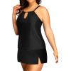 imageYonique Women Two Piece Plus Size Tankini with Skirt Tummy Control Bathing Suits High Neck SwimsuitsBlack1