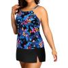 imageYonique Women Two Piece Plus Size Tankini with Skirt Tummy Control Bathing Suits High Neck SwimsuitsBlue Black Floral