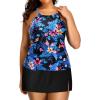 imageYonique Women Two Piece Plus Size Tankini with Skirt Tummy Control Bathing Suits High Neck SwimsuitsBlue Black Floral