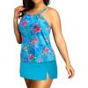 imageYonique Women Two Piece Plus Size Tankini with Skirt Tummy Control Bathing Suits High Neck SwimsuitsBlue Floral