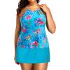 imageYonique Women Two Piece Plus Size Tankini with Skirt Tummy Control Bathing Suits High Neck SwimsuitsBlue Floral