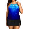 imageYonique Women Two Piece Plus Size Tankini with Skirt Tummy Control Bathing Suits High Neck SwimsuitsBlue Gradient