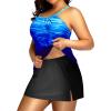 imageYonique Women Two Piece Plus Size Tankini with Skirt Tummy Control Bathing Suits High Neck SwimsuitsBlue Gradient