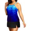 imageYonique Women Two Piece Plus Size Tankini with Skirt Tummy Control Bathing Suits High Neck SwimsuitsBlue Gradient