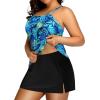 imageYonique Women Two Piece Plus Size Tankini with Skirt Tummy Control Bathing Suits High Neck SwimsuitsBlue Leaf and Black