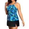 imageYonique Women Two Piece Plus Size Tankini with Skirt Tummy Control Bathing Suits High Neck SwimsuitsBlue Leaf and Black