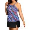 imageYonique Women Two Piece Plus Size Tankini with Skirt Tummy Control Bathing Suits High Neck SwimsuitsColored Diagonal Stripes