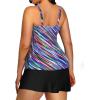 imageYonique Women Two Piece Plus Size Tankini with Skirt Tummy Control Bathing Suits High Neck SwimsuitsColored Diagonal Stripes