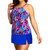 imageYonique Women Two Piece Plus Size Tankini with Skirt Tummy Control Bathing Suits High Neck SwimsuitsColorful Leaves