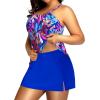 imageYonique Women Two Piece Plus Size Tankini with Skirt Tummy Control Bathing Suits High Neck SwimsuitsColorful Leaves
