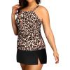 imageYonique Women Two Piece Plus Size Tankini with Skirt Tummy Control Bathing Suits High Neck SwimsuitsLeopard